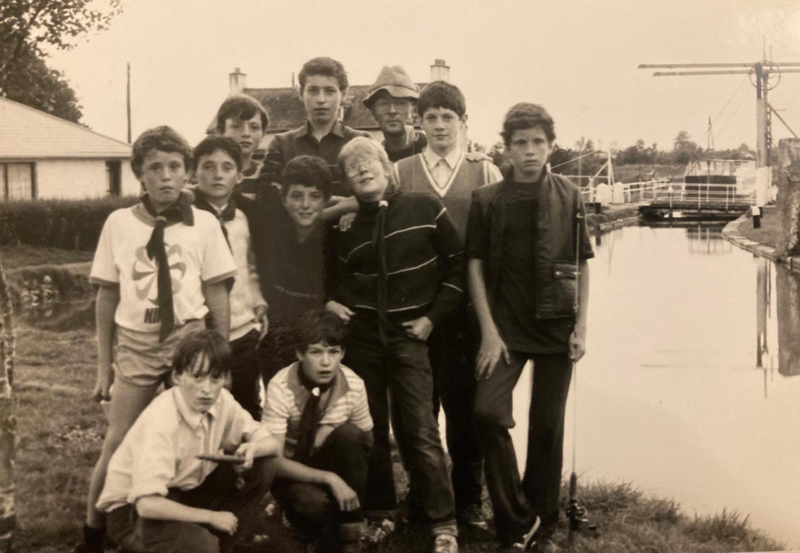 115th Ballinteer scouts on a trip by a canal in the 1980s